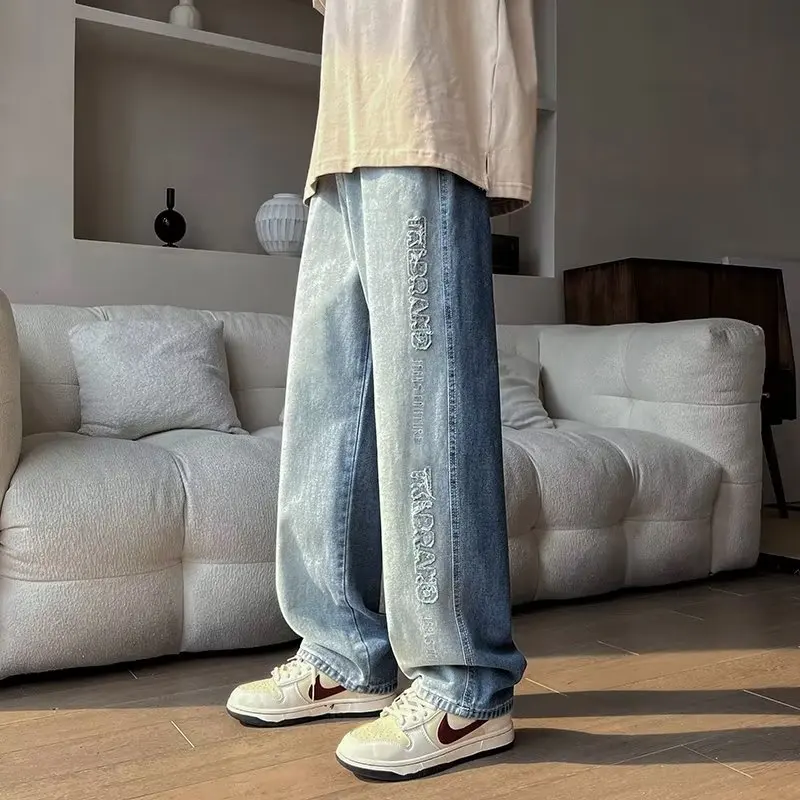 Jeans Männer Farbverlauf Lose Casual Gewaschen Vintage Denim Alle-spiel Patchwork Stickerei Herbst Koreanischen Stil College Täglichen Neue