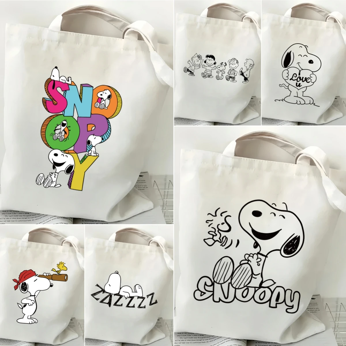 

Модная холщовая сумка-тоут в стиле аниме Snoopy, многоразовая женская сумка Kawaii, портативная сумка на плечо, уличная пляжная сумка большой емкости, подарки
