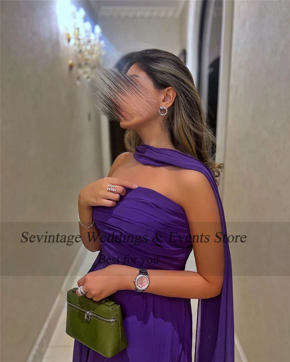 Sevintage-simples roxo Pleat Ruched Cape, Arábia vestidos de noite árabes, vestidos de baile sem alças, Gala até o chão, 2023