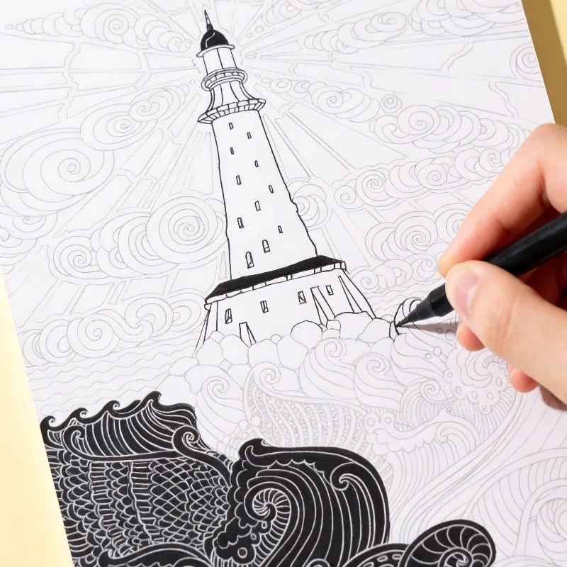 A Multi Themed Graffiti Coloring Book, Featuring Lighthouses, Waves, Mandalas, Peacocks, Monsters, Landscapes, and Other Themes