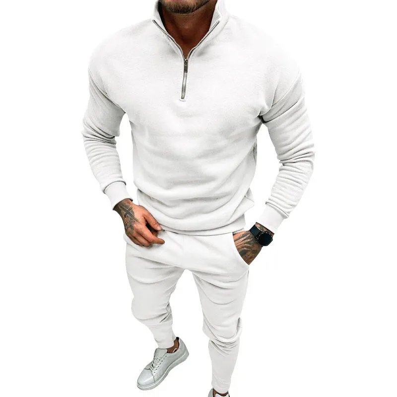 Sports Two Piece Sets Men Tracksuit Casual Solid Long Sleeve Stand Collar Zip-up Slim Pullovers And Pants Suits Mens Streetwear