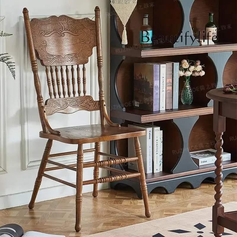 Q  Medieval dining chair French retro home designer solid wood studio shooting props restaurant chair