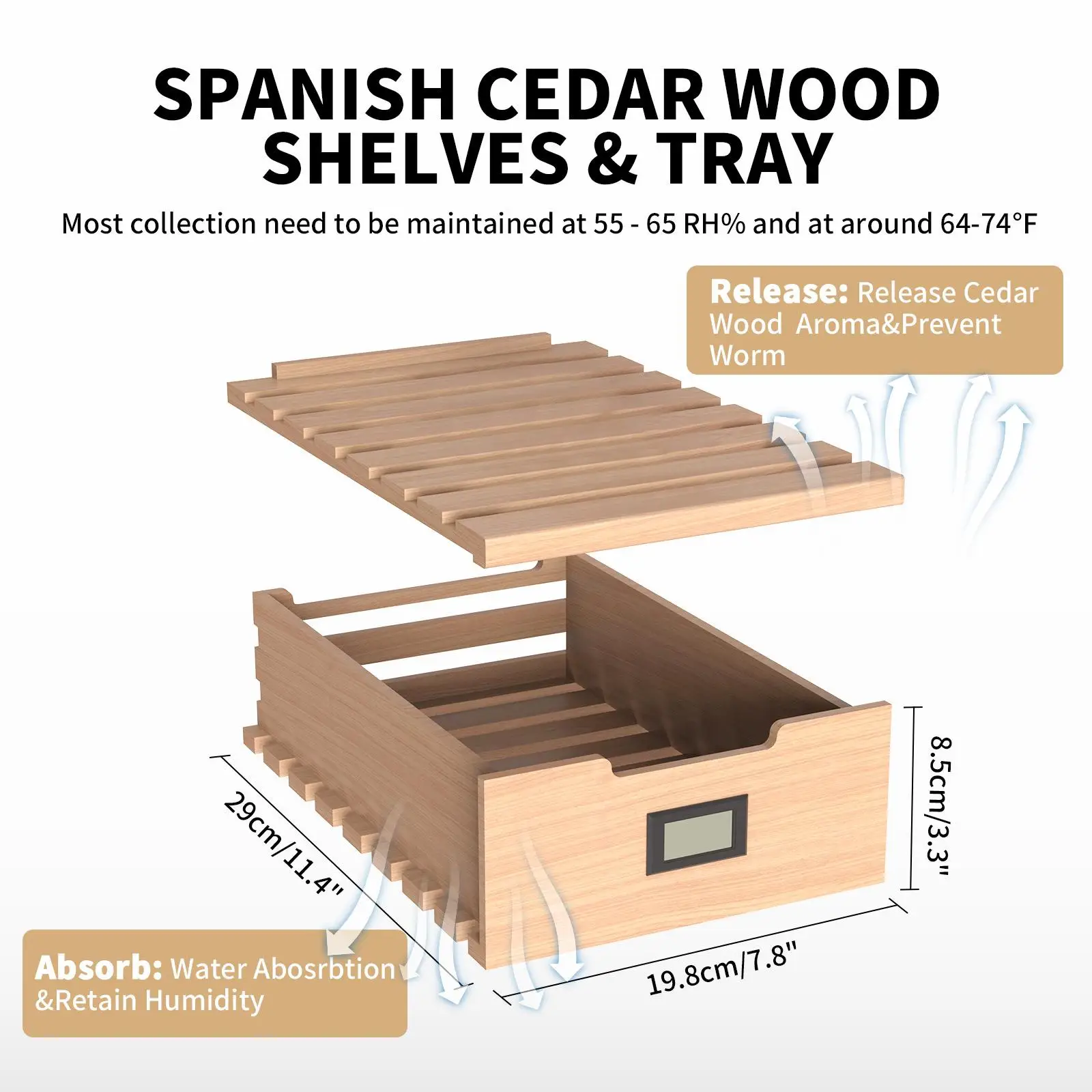 23L Electric Cigar Humidors, Temperature Control Cabinet with Spanish Cedar Wood Shelves & Drawer Hygrometer Freezing Appliances