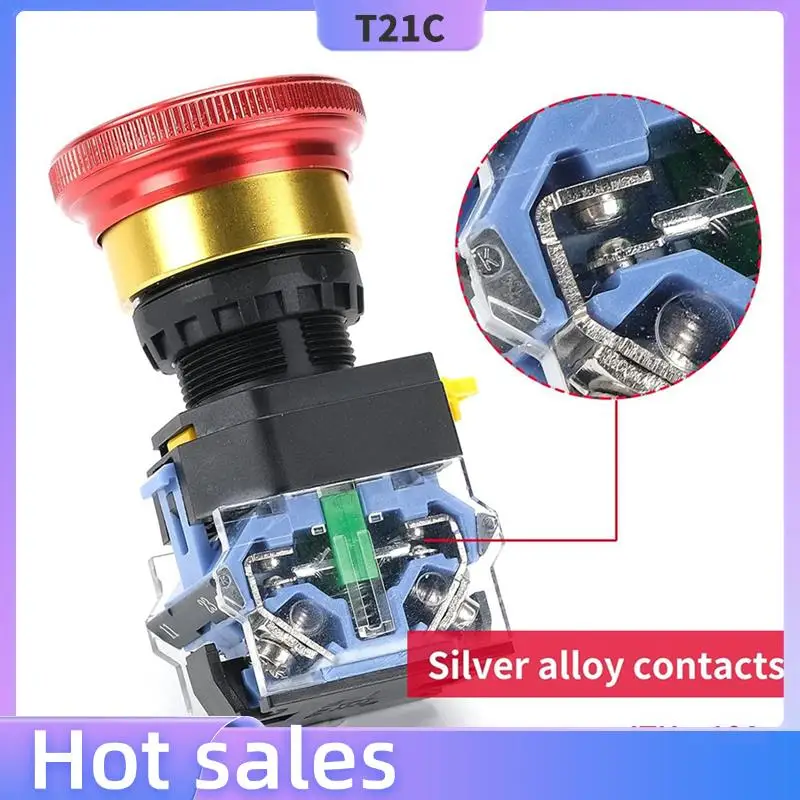 

T21C 4X Emergency Stop Button 10A 22Mm Latching Push Button Switch, Aluminum Alloy Round Emergency Stop Switch, 1NO 1NC 440V