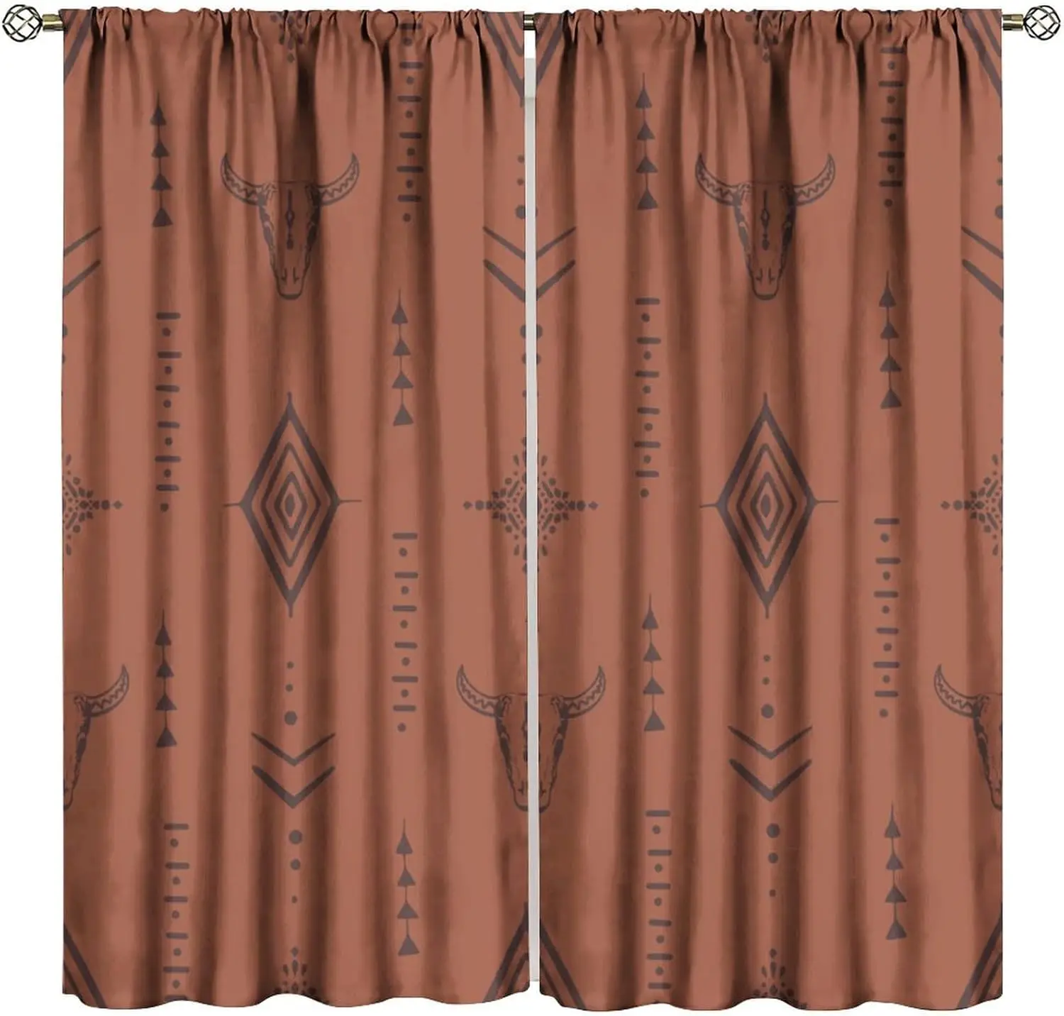 Western Bull Skull Decorative Curtains Bull Skull Boho Aztec Vintage Country Farmhouse Print Window Drape for LivingRoom Bedroom