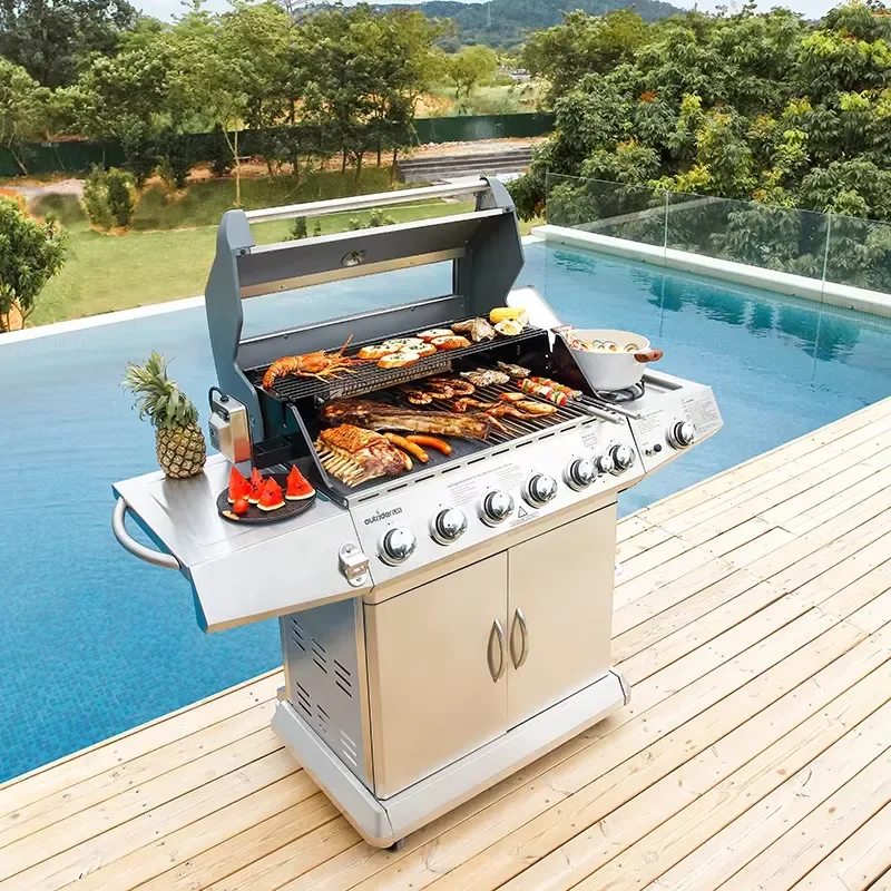 6 Burner Stainless Steel Gas BBQ Grill 84000BTU Infrared Outdoor Cooking Portable Backyard Barbecue Garden Party Grilling