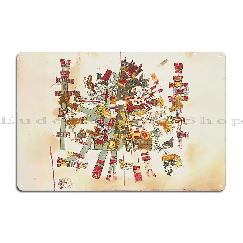 Xolotl Aztec God Nahuatl Quetzalcoatl الريش ازتيك إله الحكمة لوحة فنية زخرفة المعادن جدار جدارية سينما تين تسجيل ملصق #3