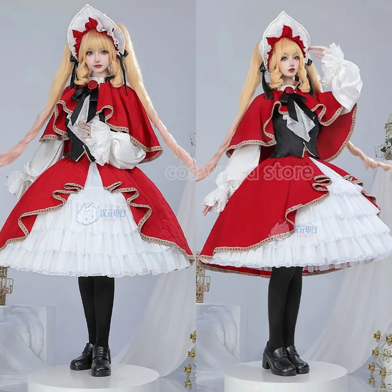 Anime Rozen Maiden Reiner Rubin Cosplay Costume Women Lolita Cute Dress Cape Hat Set Princess Uniform Halloween Carnival Clothes