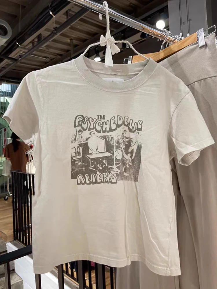 Classic Rock Graphic T-shirts Women Casual Summer Gray O Neck Short Sleeve Cotton Crop Top Vintage Streetwear Slim Y2k Tees Chic image 6