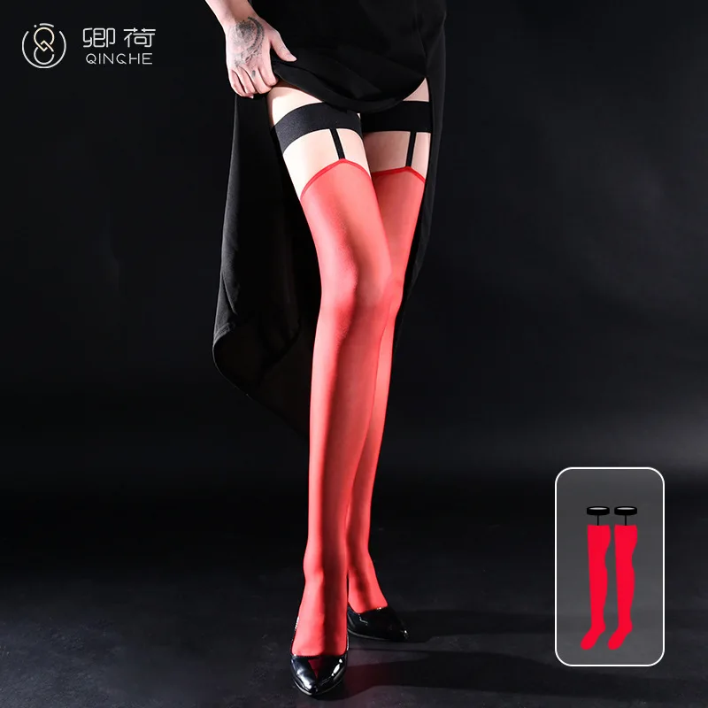 2024 Summer Contrast Color Silicone Anti-skid Open Crotch Sexy Sling Silk Stockings Women High Elastic Ultra Thin Sheer R3OY image 3