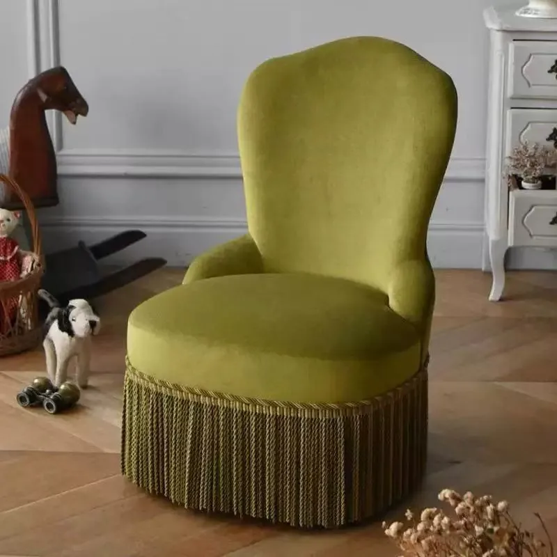 DSA retro single sofa medium ancient green velvet dressing chair bedroom household small apartment dining chair