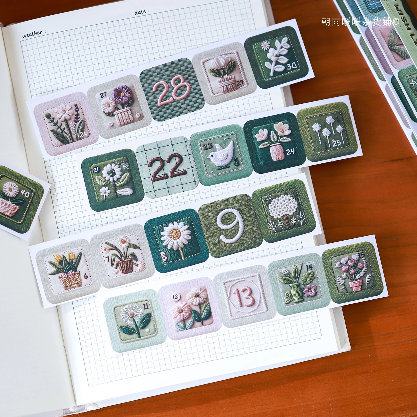 Morning Rain 50-Day Check-In Sticker Book, Instagram-Style, High Aesthetic Value, Faux Embroidery, Mini Cute Decorative Pattern Stickers