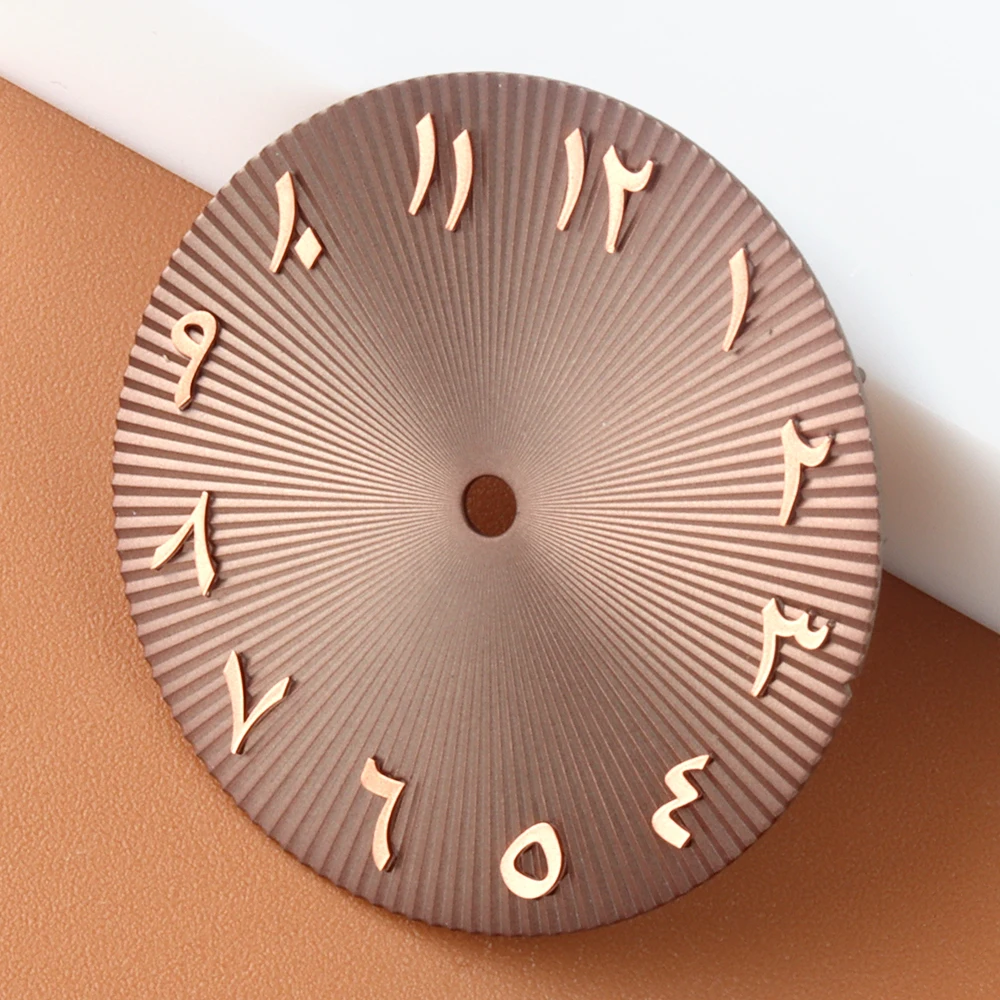 Quadrante con numeri arabi nero marrone verde blu rosa da 28,5 mm non luminoso per movimento NH35/NH36 quadrante in acciaio inossidabile riparazione orologio