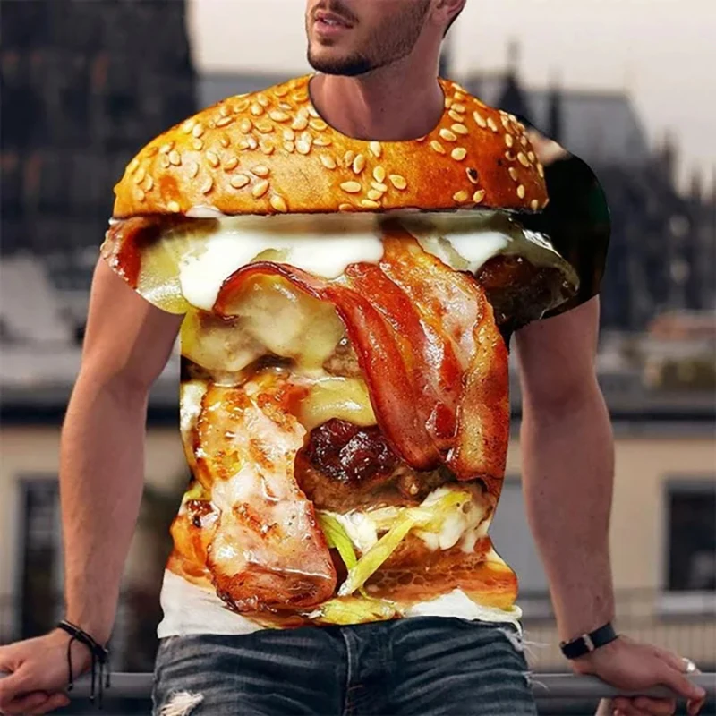 Funny T-Shirts Hamburger Food 3D Printed Streetwear Men Women Fashion Oversized Short Sleeve T Shirt Kids Tees Tops Man Clothing