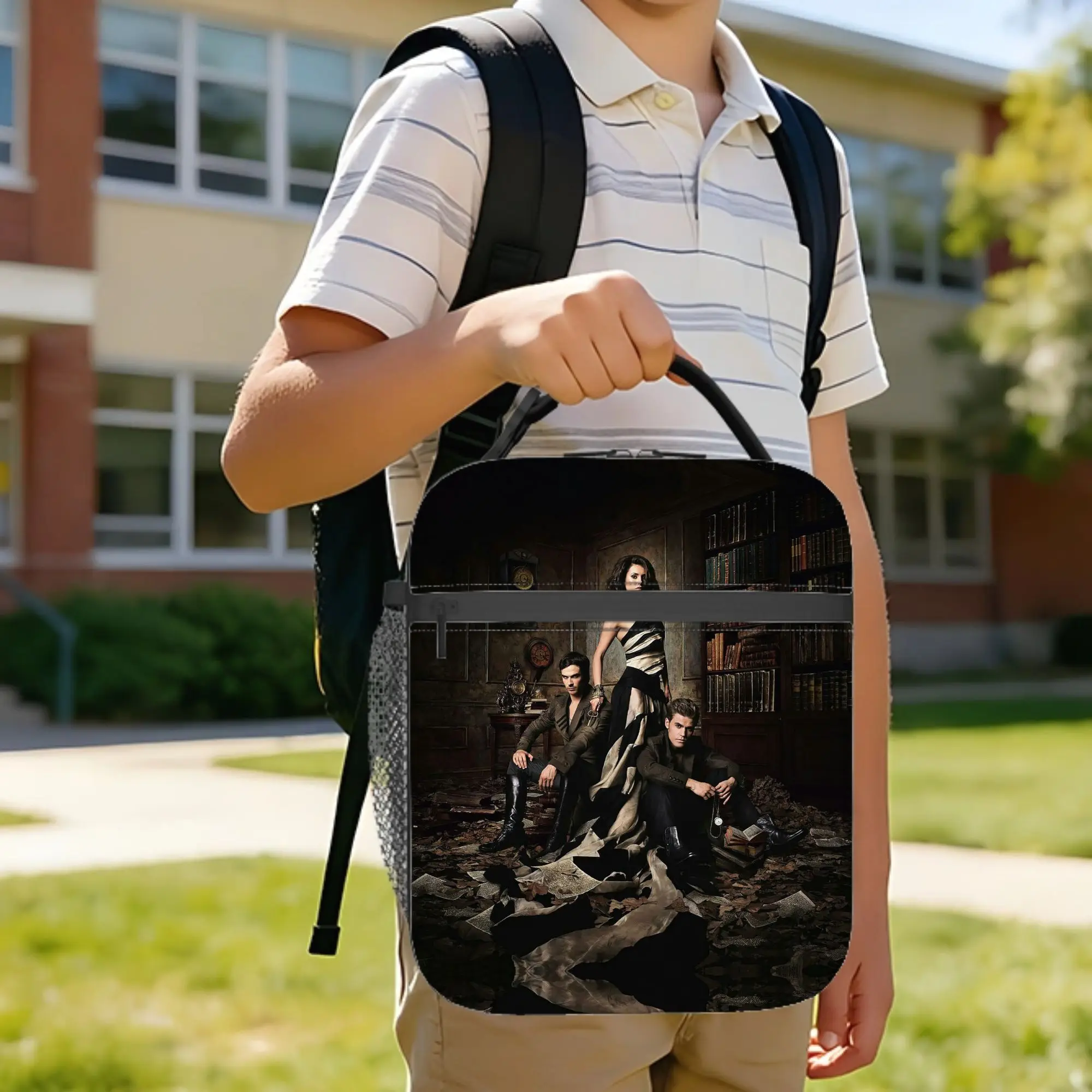The Vampire Diaries Damon Salvatore Insulated Lunch Bag Cooler Bag Reusable,Lunch Container Fantasy Portable Lunch Box Tote