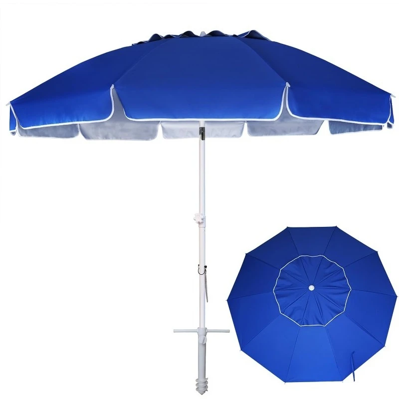 

8 Feet Large Beach Umbrella with Sand Anchor Heavy Duty High Wind Portable Outdoor Umbrellas UV 50+ Protection Air Vent