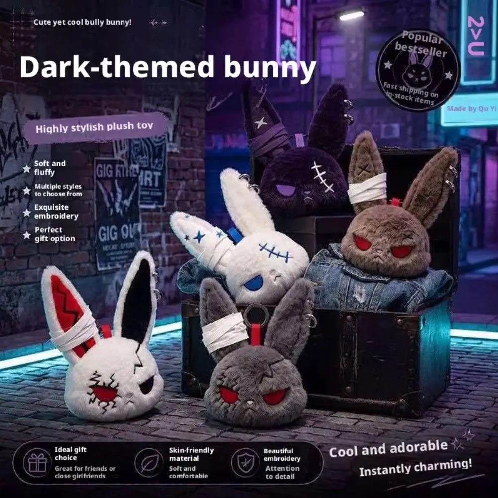 Cute Dark Bunny Doll Embroidered Gothic Style Rabbit Bag Charm Cute Design Skin Friendly Bunny Keychain Backpack Pendant