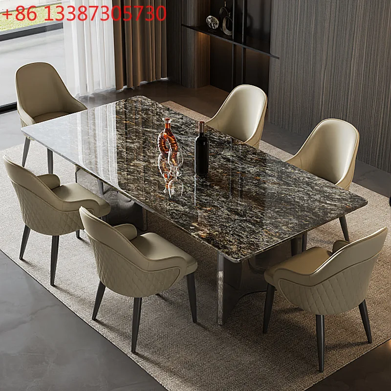 Platinum diamond natural luxury stone dining table household European light luxury rectangular marble dining table