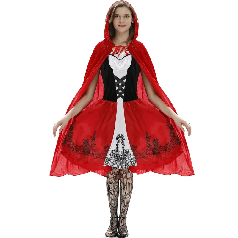 ハロウィンコスチューム女性用コスプレ赤ずきんちゃんのドレスとケープスーツマントショールスカートレディースおとぎ話のキャラクター