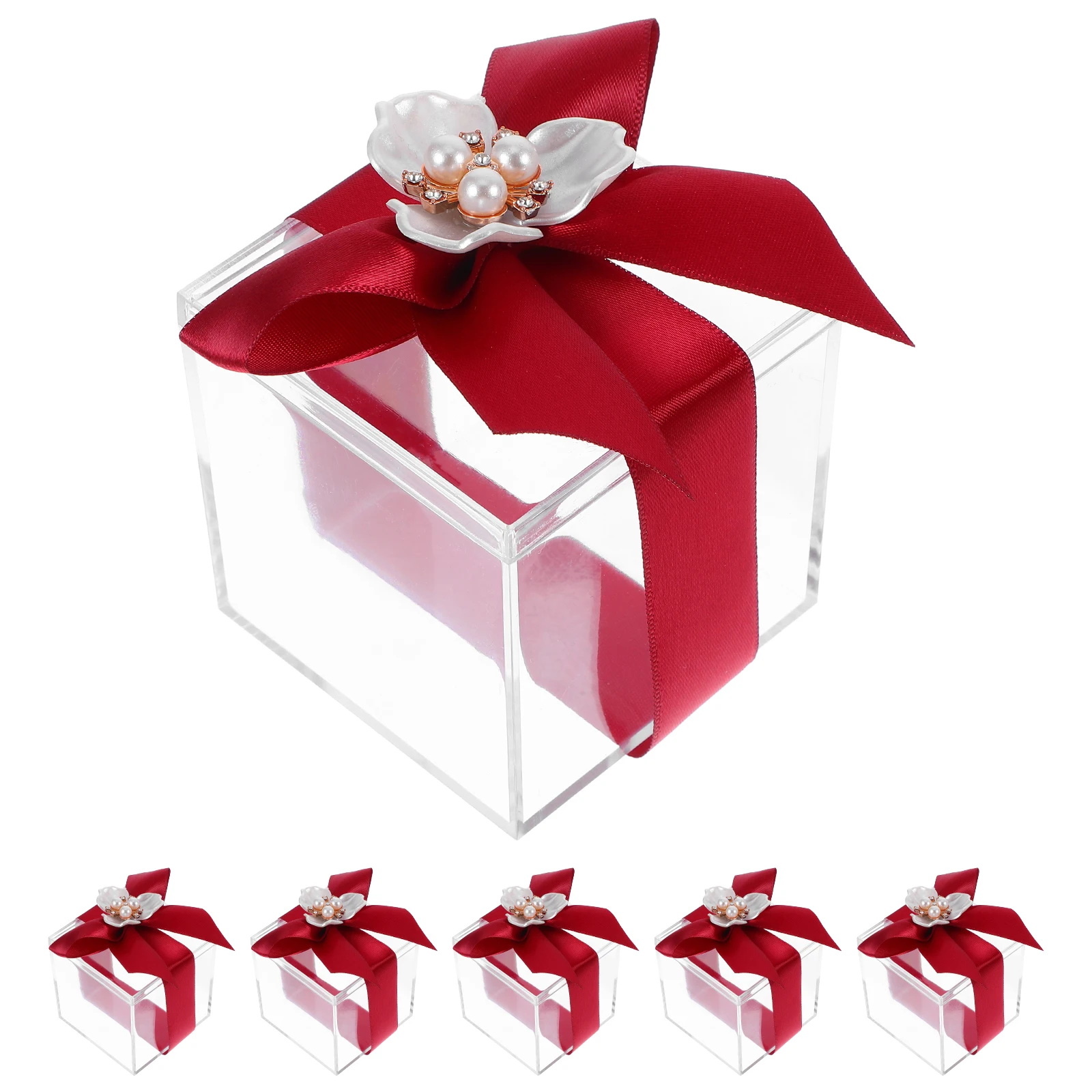 

6 Pcs Candy Transparent European Style Favor Boxes Wedding Favor Boxes for Guests Red Bride Party Gift Packaging