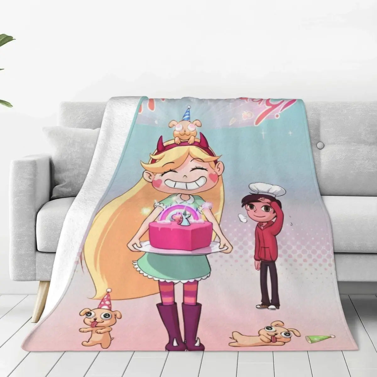 

Star Vs. The Forces Of Evil Knitted Blanket Flannel Cartoon Happy Birthday Soft Throw Blankets for Bed Bedroom Quilt