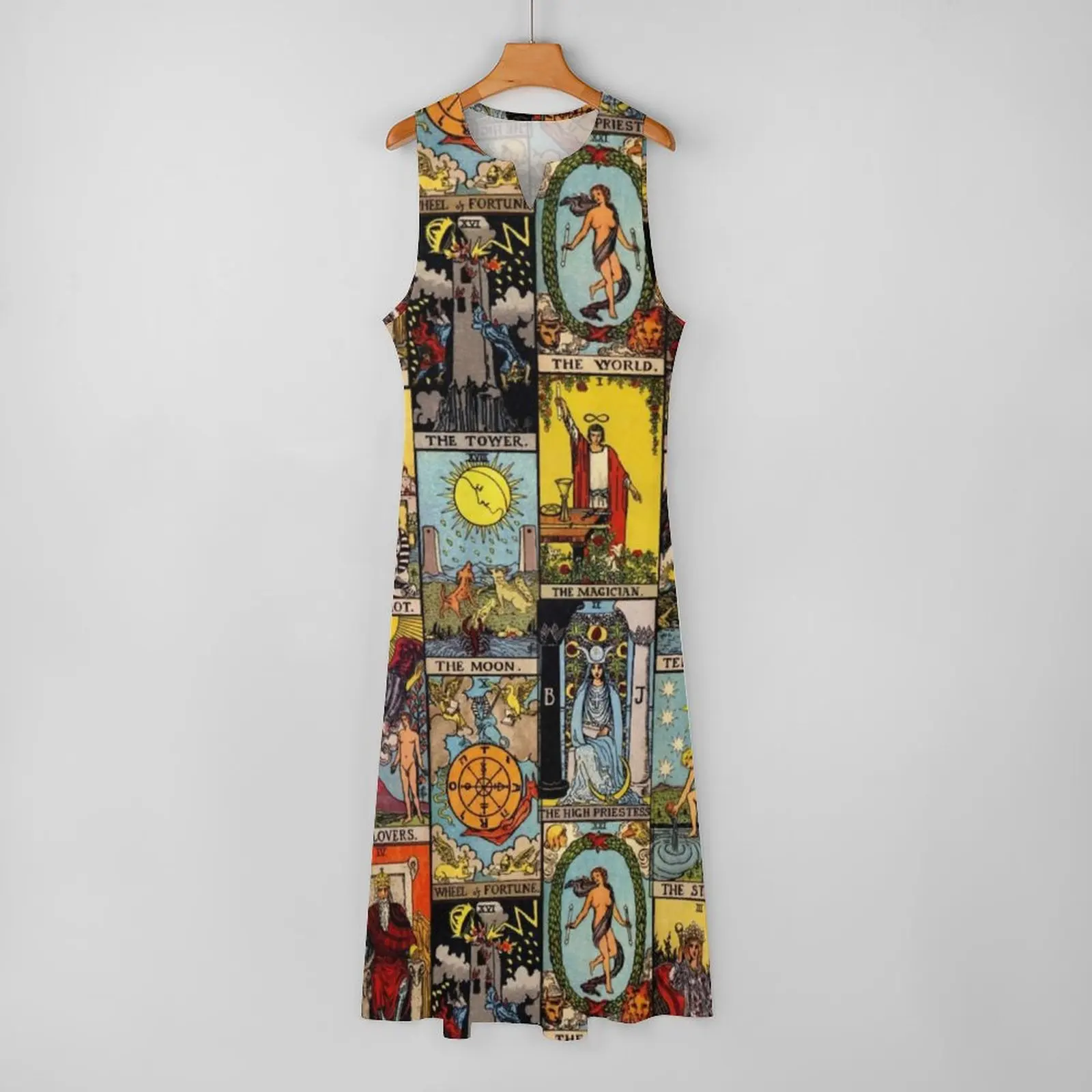 Vestido Vintage de Luna para primavera, ropa de calle con Collage de arte de Tarot, vestidos largos informales, vestido Maxi elegante con patrón de mujer, talla grande 4XL 5XL