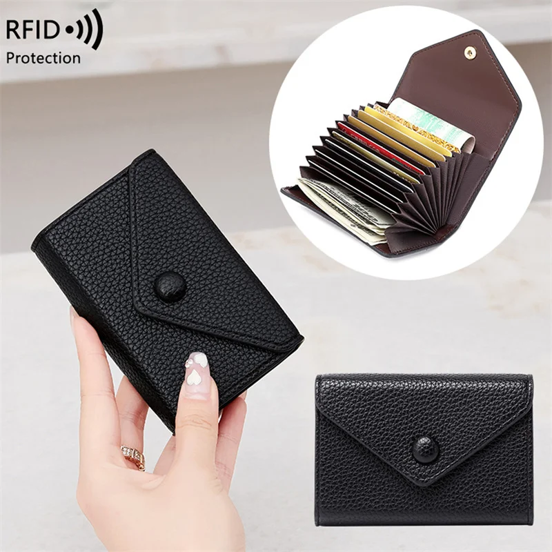 Porta carte di credito in PU Slot Multicard borsa per carte d'organo modello Litchi borsa per carte piccola portatile leggera morbida custodia antifurto RFID