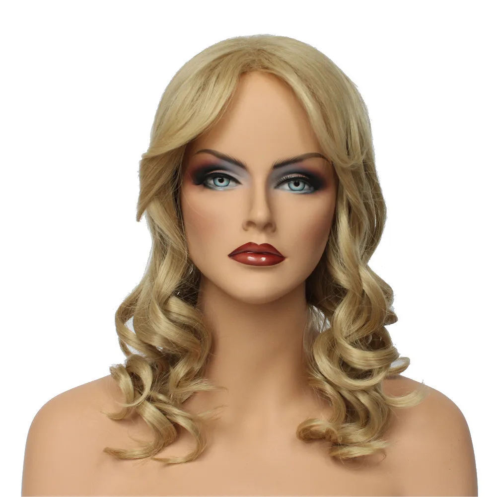 

Classic Cap women Synthetic curly wavy Long Blonde full wig HengFeng MLW27