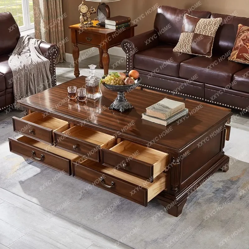 HJAll solid wood tea table small apartment living room storage cabinet household rectangular with coffee table