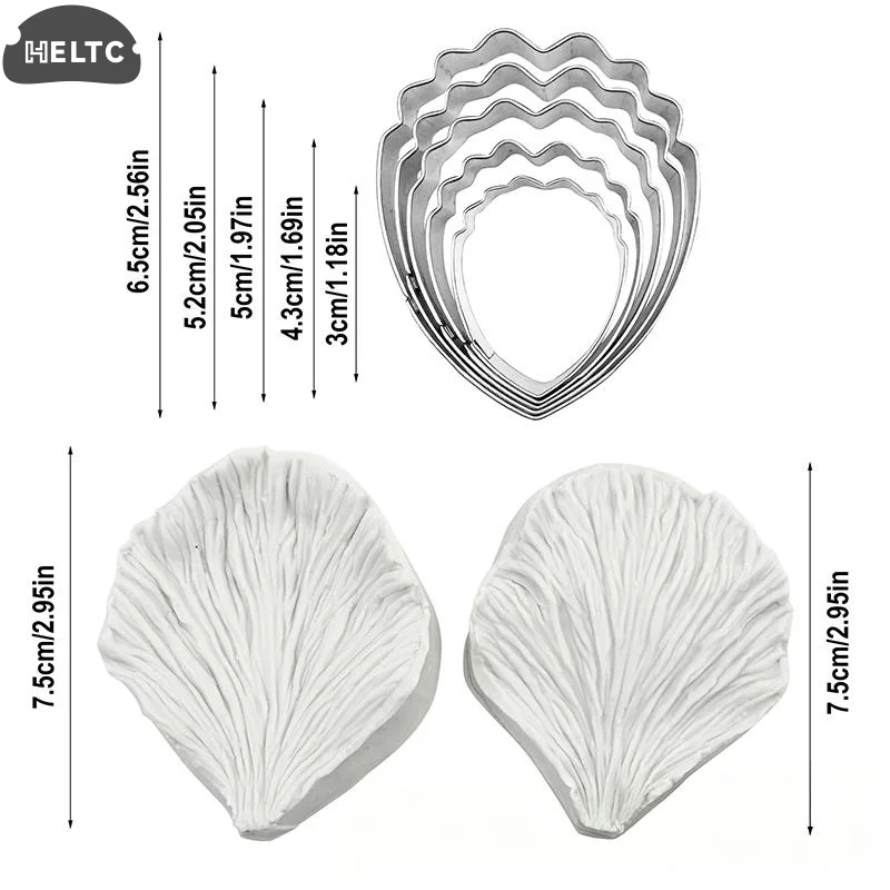 Peony Veiner Silicone Molds 5/7Pcs Set with Flower Cutter for Fondant Cake Decoration Handmade Craft Baking and Party Supplies