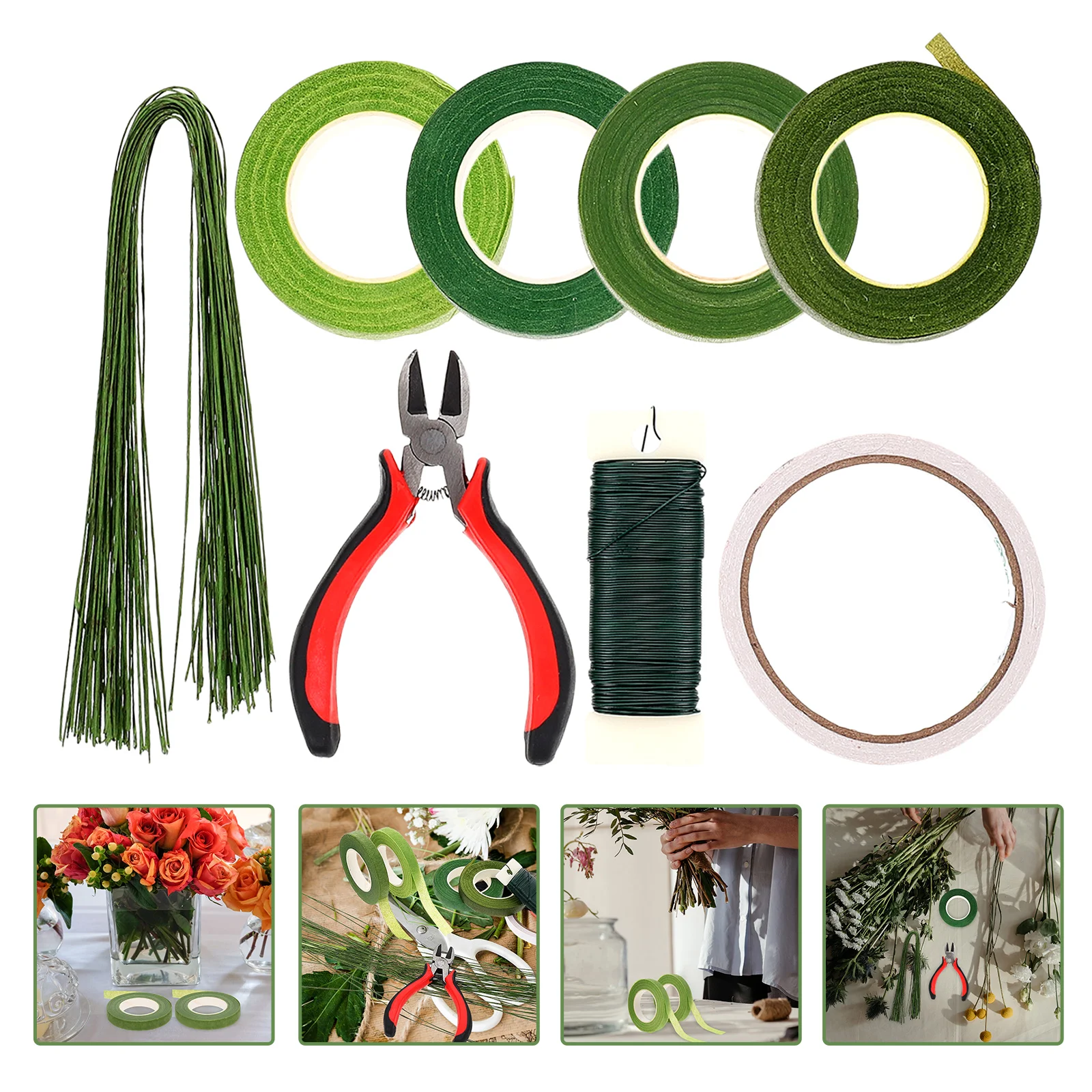 

Double Sided Tape Covered Flower Stems Green Iron Wire Artificial Craft Making Thick Stem Wires Decor Bouquet Arrangement Home