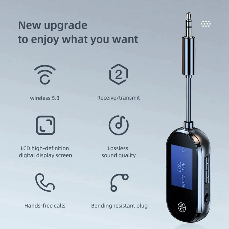 Bluetooth 5.3 Transmitter Receiver 3.5Mm AUX Jack Wireless Adapter Screen Stereo For TV PC Headphone Car Music