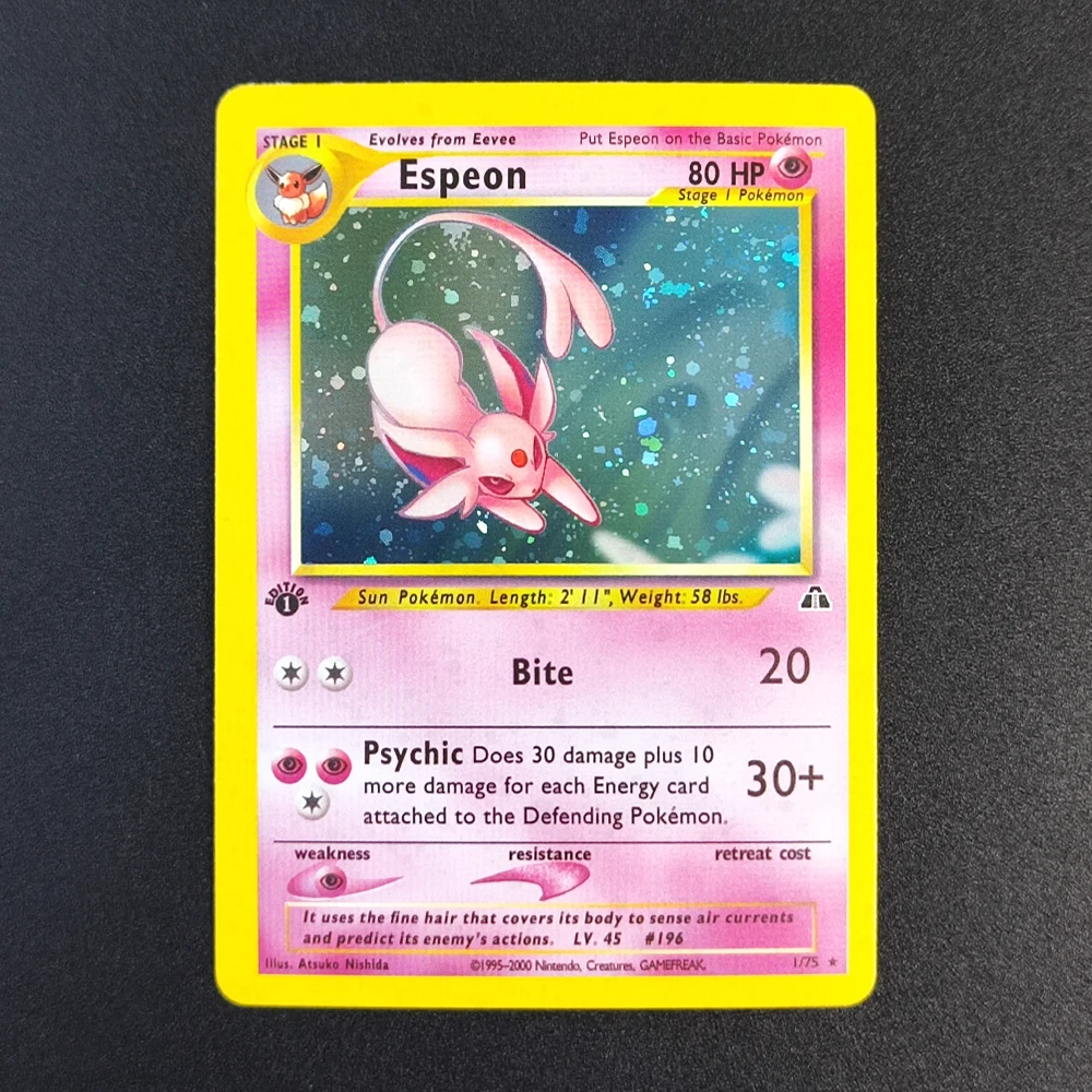 

Proxy Pokemon Card EN Gym Challenge 1st Espeon 1/75 Super Rare Collectibles Card Single Classic Anime Cards Toys