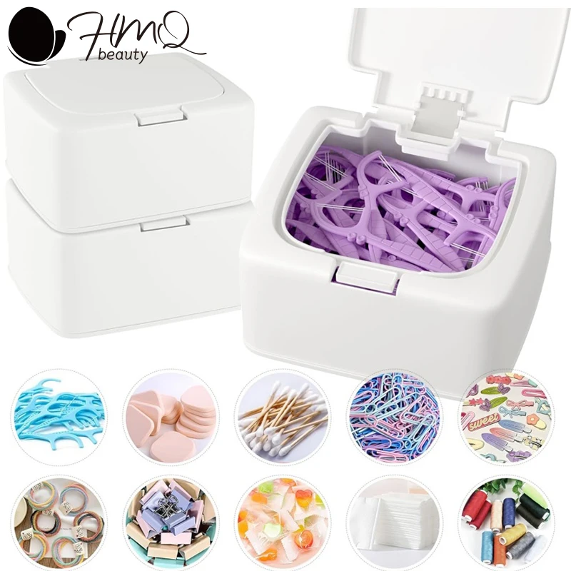 Desktop Pop-up Storage Box Cotton Swabs Makeup Organizer with Cover Dust Proof Plastic Holder Case for Small Things Beauty Tools