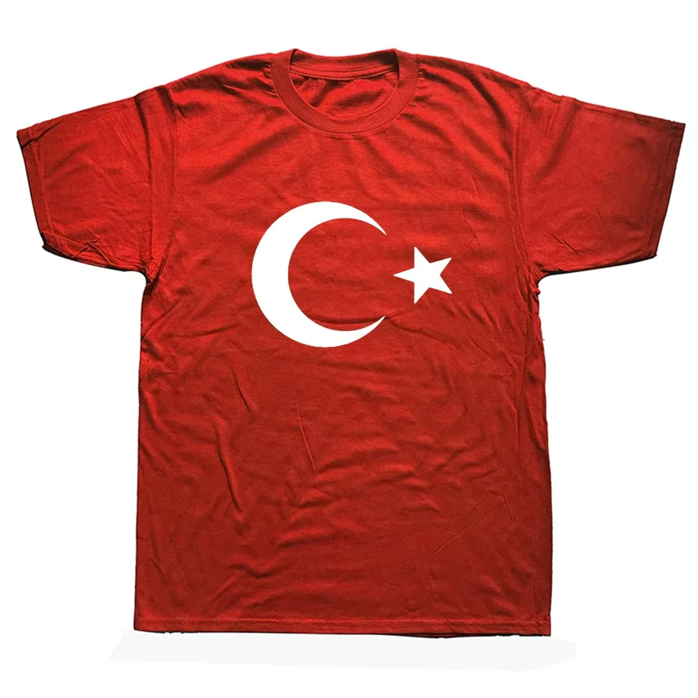 Turkish Flag Fashion Print T-shirt Summer Men's Casual Pure Cotton Short-sleeved T-shirt Trendy Street Casual Shortsleeved Shirt