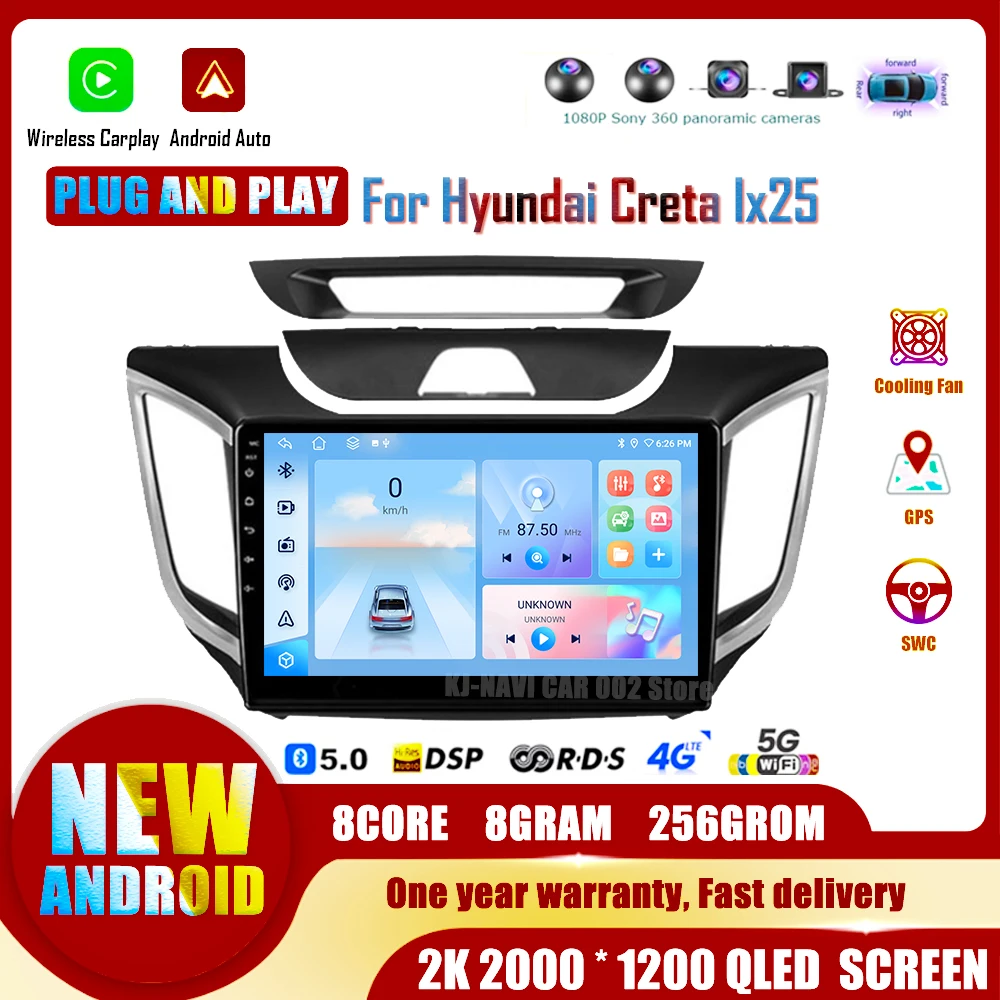 Android 14 Car Radio for Hyundai Creta Ix25 2016-2018 2din Multimedia Player Navigatio Stereo Carplay Head Unit Audio Speakers