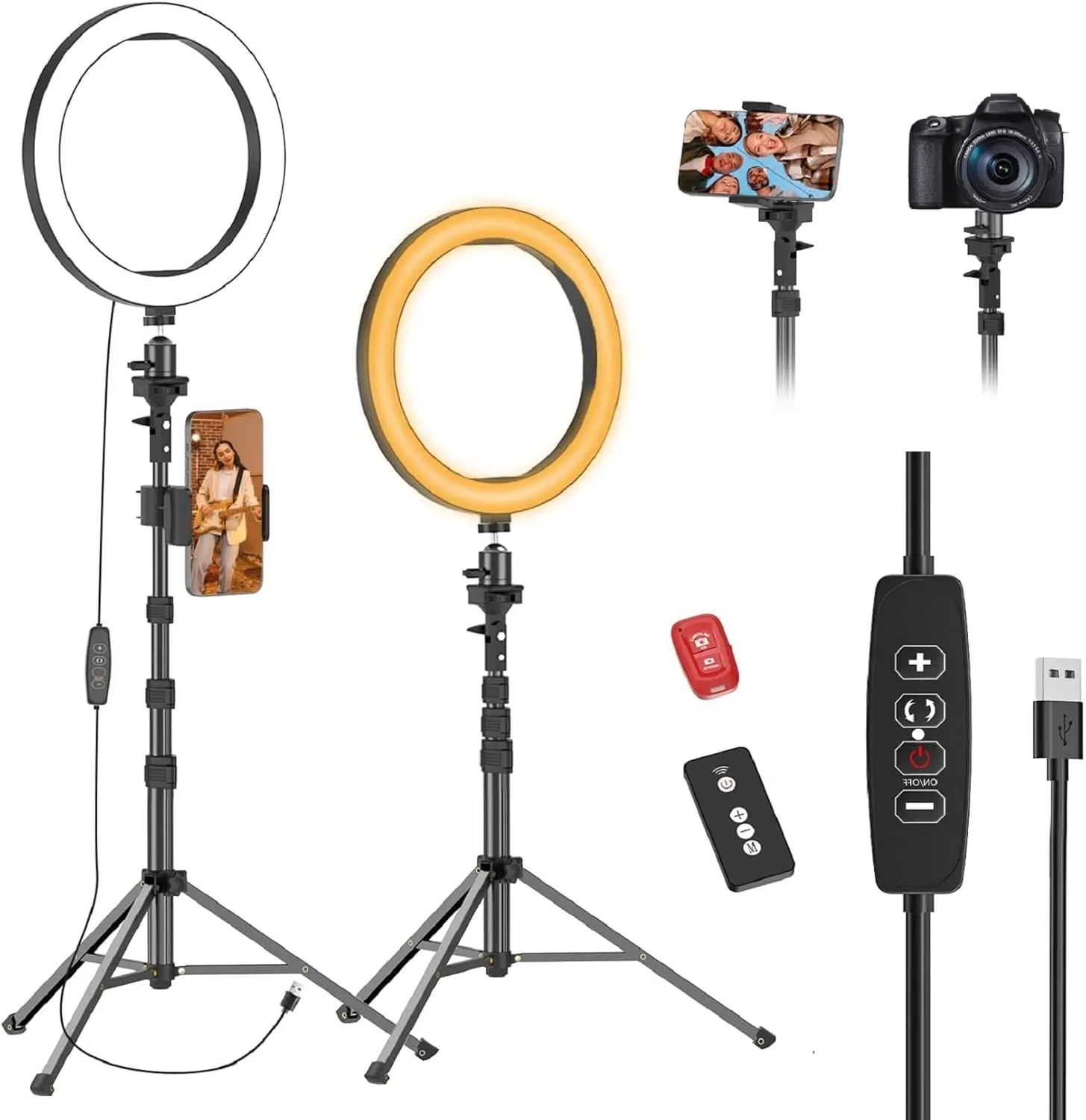 

10" Ring Light with 55" Extendable Tripod Stands and Phone Holder, Dimmable LED Circle Round Light for Selfie Camera Pho