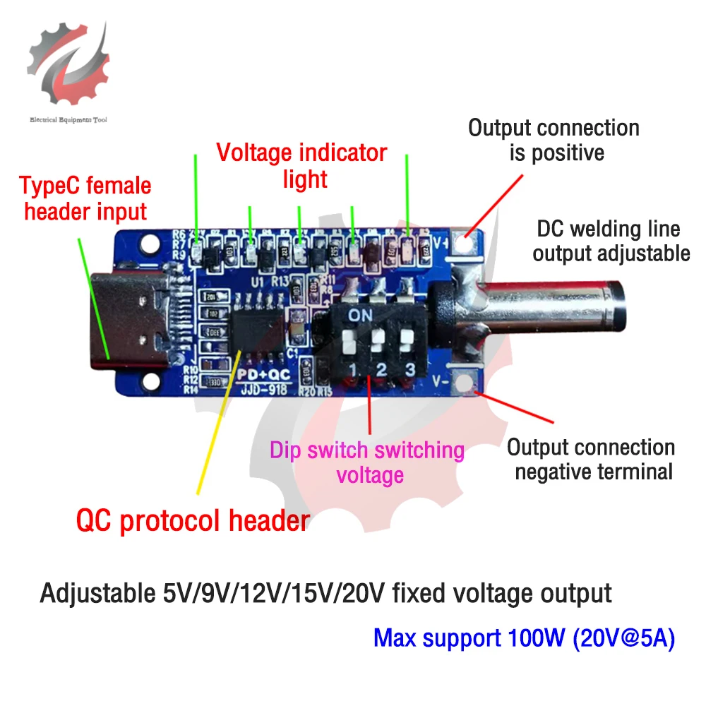 Type-C PD/QC2.0 3.0 PD3.1 to DC USB Decoy Fast Charge Trigger Poll Detector Charging Module Voltage Adjustable