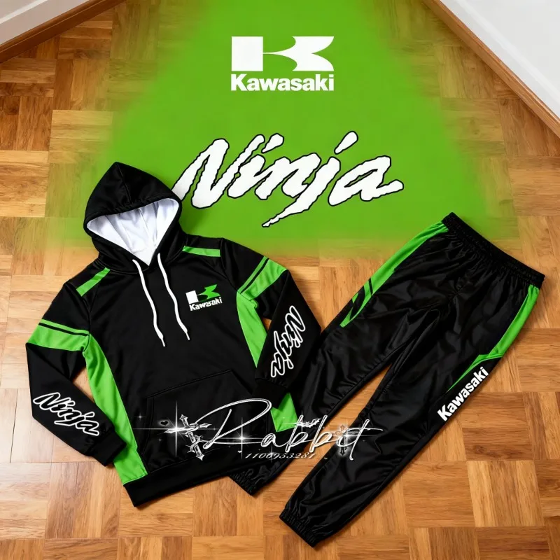 

2026NewFashion Original Design Kawasaki Motorcycle Enthusiast Motorcycle Suit Set Off Road Downhill Special WarmHoodie and Pants