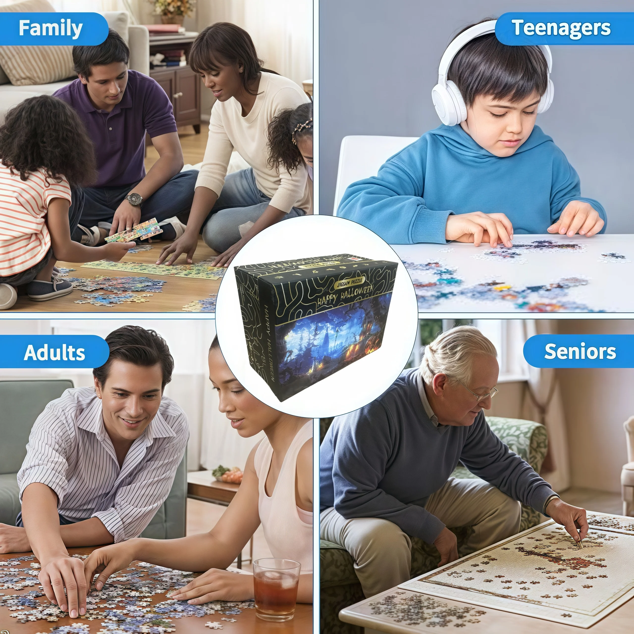 Puzzle Halloweenowe o specjalnych kształtach, klasyczne puzzle z motywem horroru, wyzwaniowe i unikatowe, prezent na Halloween dla dorosłych i dzieci.