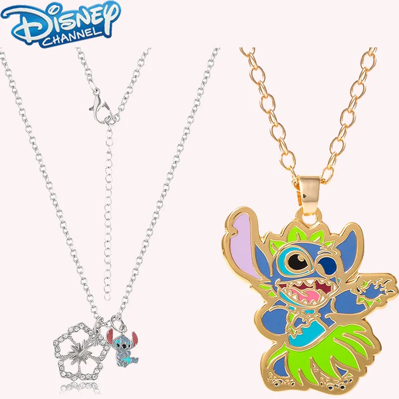 Disney Fashion Cartoon Stitch Alloy Dripping Oil Snowflake Pendant Necklace Sweet Girl Creative Pendant Wholesale Couple Gifts