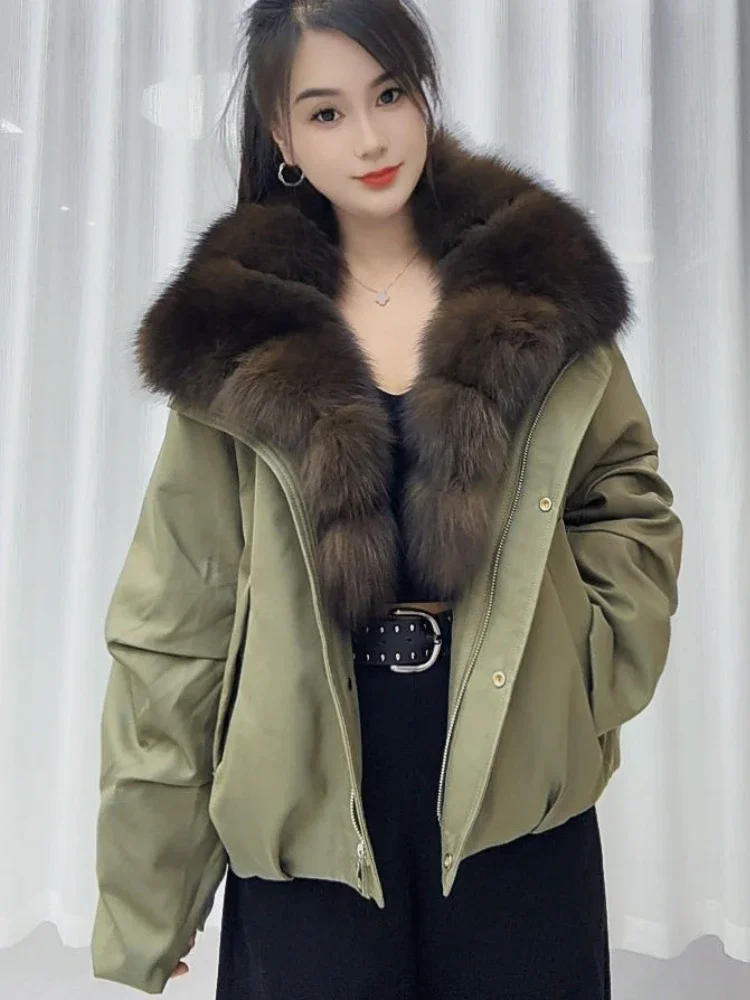 Women's Oversized Short Down Jacket Winter Genuine Fur Quilted Warm Extra Warm Waterproof Fashion Outerwear for Daily Wear