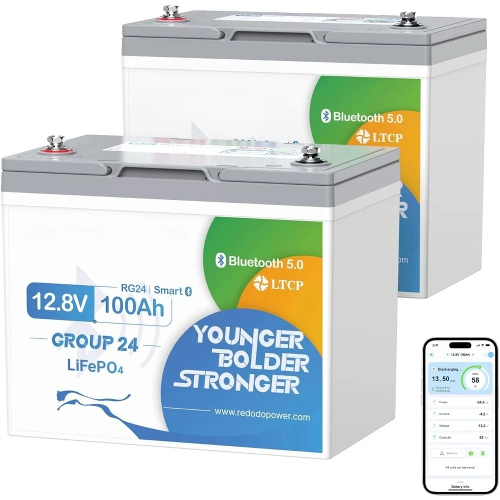 

Батарея LiFePO4 100 Ач Bluetooth, защита от низкой температуры, литиевая батарея BCI Group 24 для троллингового двигателя, встроенная 100 А Smart