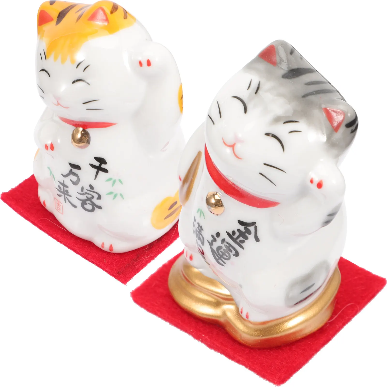 2Pcs Cat Ornaments Ceramic Maneki Neko Lucky Cat Desktop Decor Home Car Window Blessing Statue Ceramic Craft Ornament
