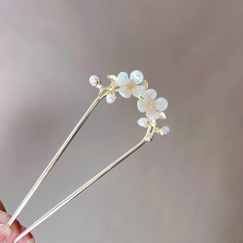 دبوس شعر على شكل زهرة اللؤلؤ، دبوس شعر على شكل حرف U على الطراز القديم، دبوس شعر ملفوف عالي الجودة للنساء، إكسسوار شعر تنورة وجه الحصان #4