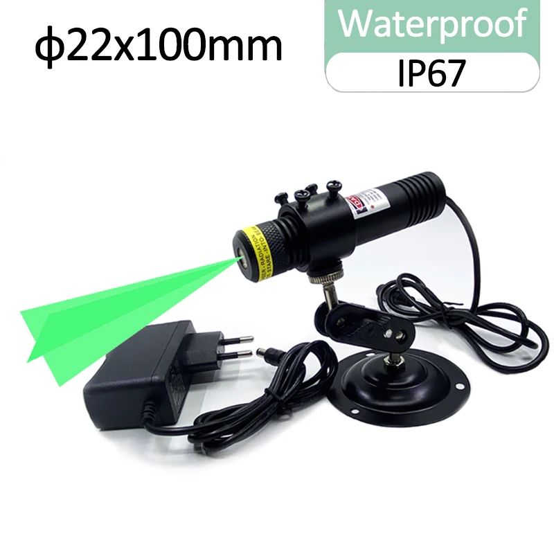 Waterproof IP67 D22X100mm 505nm Green Cross Line 10mW 30mW Laser Module for Cutting Positioning （Free with Bracket and Adapter）