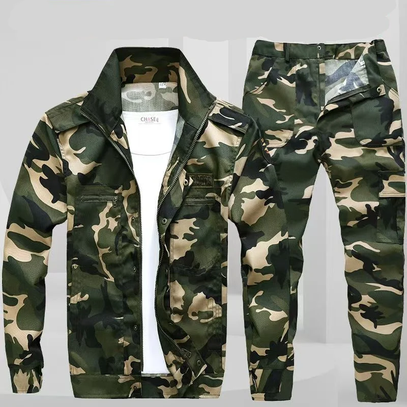 Spring Autumn New Outdoor Work Clothes Men's Set Wear-resistant And Anti Fouling Camouflage Labor Protective Clothing