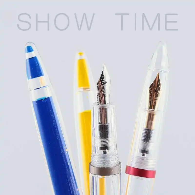 Acrylic Transparent Fountain Pen for Teachers and Students, 18K Gold Nib, Large Capacity Ink Tank, Colorful Stationery