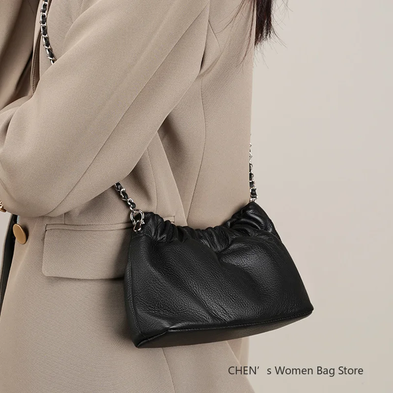 

Genuine Leather Women Shoulder Bags Luxury Brand Small Chain Flap Bags for Ladies Handbag Natural Cowskin Female Crossbody Bags