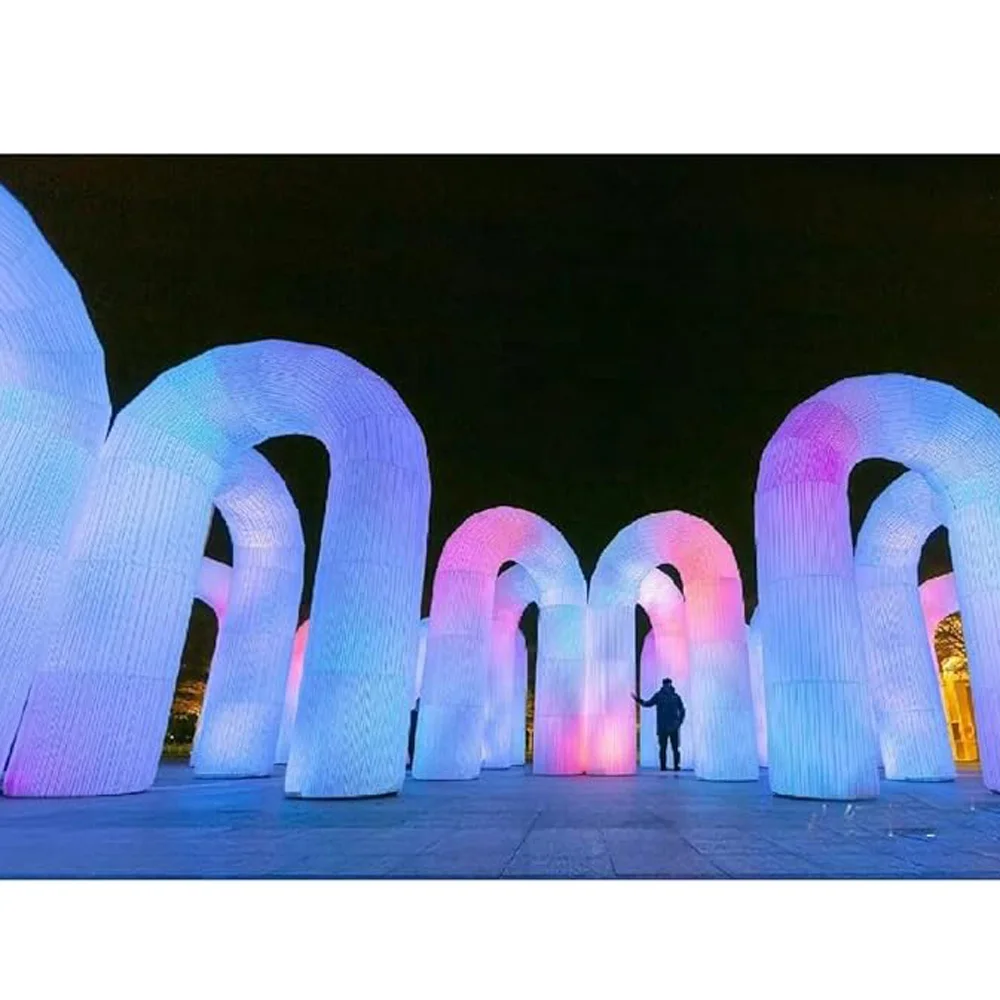 Opblaasbare Led Boog Met Vloeiende Lichten Kleurrijke Boog Bruiloft Regenboog Verlichting U-Vormige Poort Outdoor Feest Decoratie